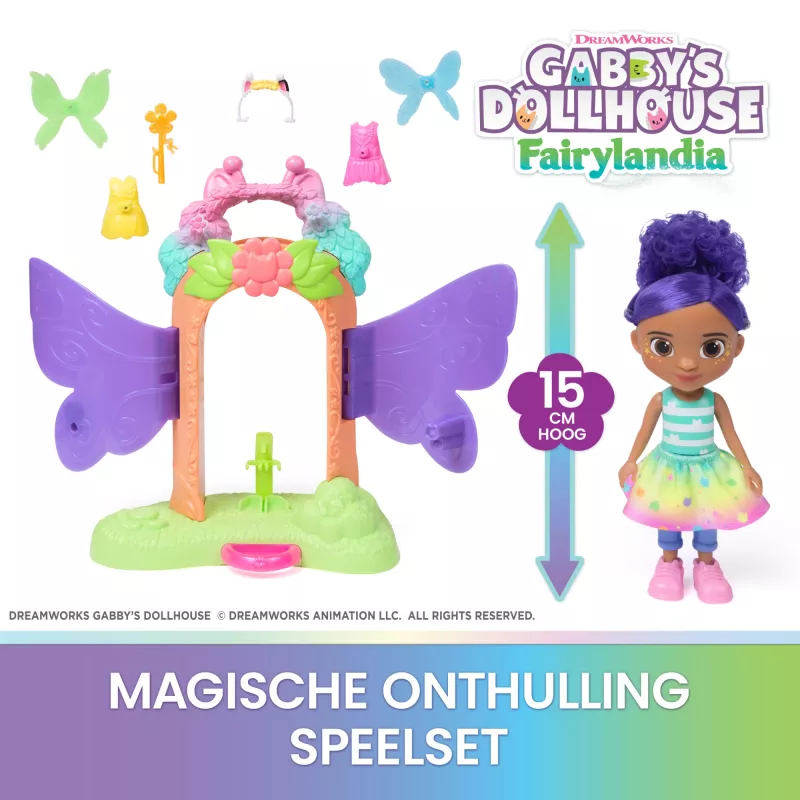 Gabby's Dollhouse Fairylandia, fėjų magijos atskleidimo žaidimų rinkinys su transformacijos funkcija ir lėlių namelio priedais, žaislai mergaitėms ir berniukams nuo 3 metų