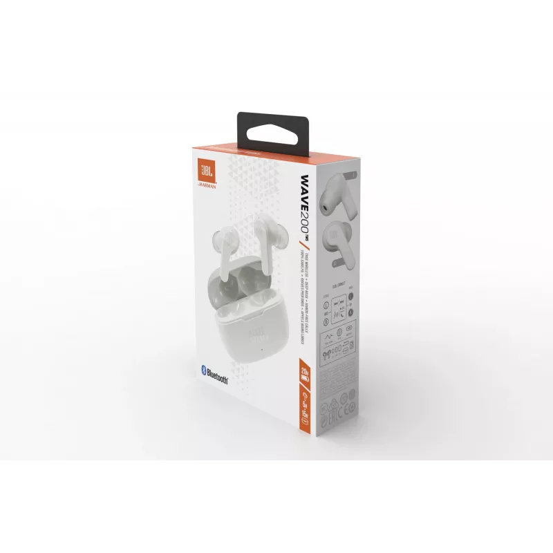 JBL Wave 200 TWS WHITE, Wireless, 20 - 20000 Hz, Muzika, 48 g, Ausinės, Balta