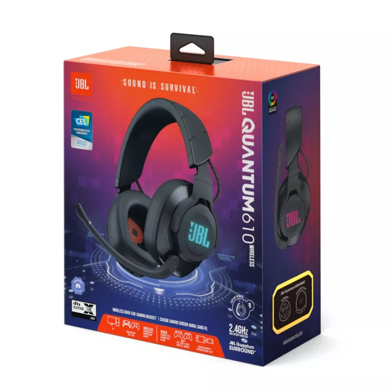 JBL Quantum 610 Wireless ausinės su mikrofonu laidinis ir belaidis ryšys ant galvos žaidimams USB Type-C juoda