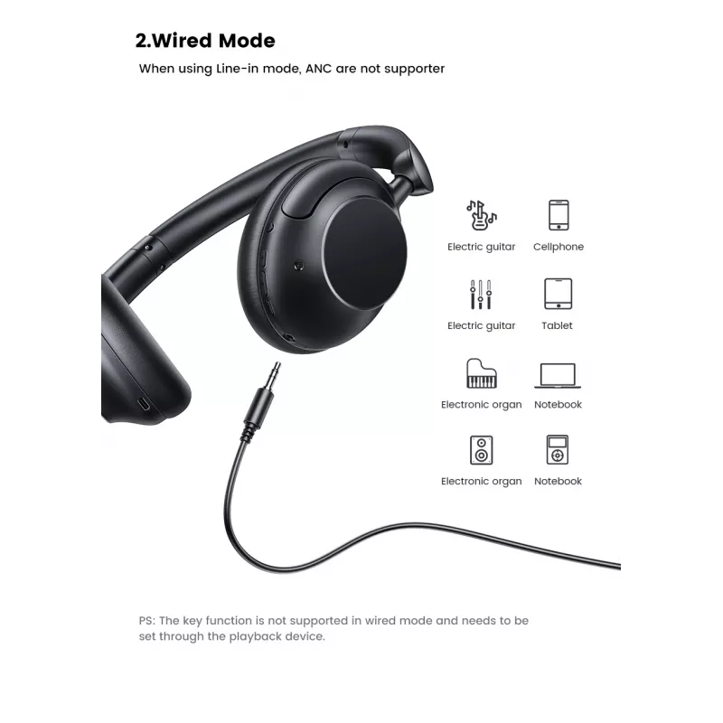 Ugreen HiTune Max5 ausinės su laidu ir bevielės ant galvos dedamos skambučiams/muzikai Bluetooth juodos