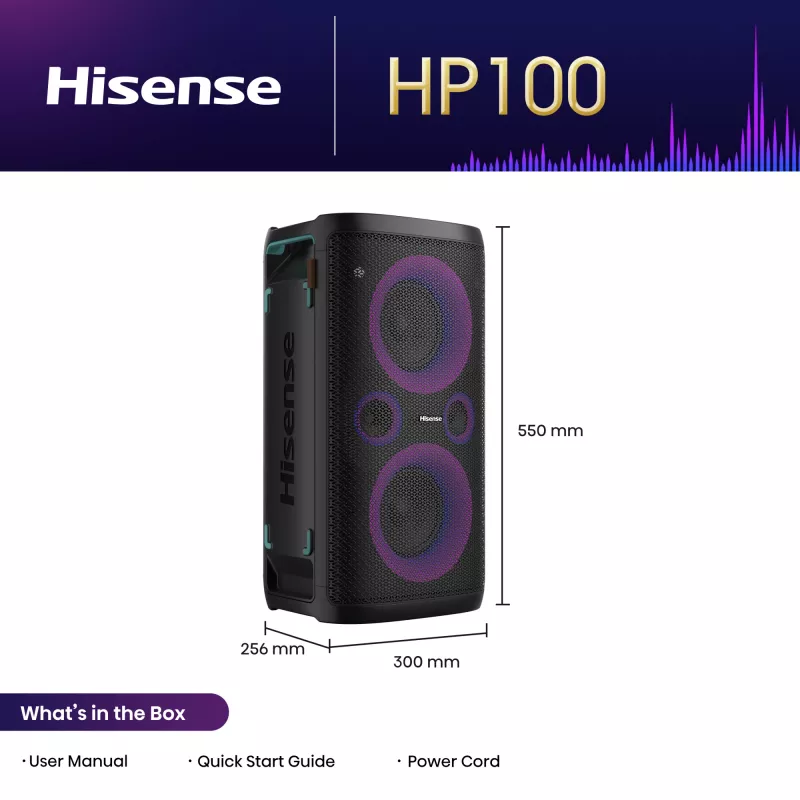 Hisense PartyRocker One HP100 vakarėlių garsiakalbis, juoda, žalia, 300 W