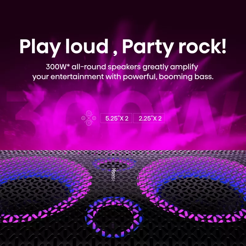 Hisense PartyRocker One HP100 vakarėlių garsiakalbis, juoda, žalia, 300 W