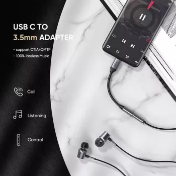 Mobiliojo telefono laidas Ugreen 30632 USB C į 3,5 mm, juodas