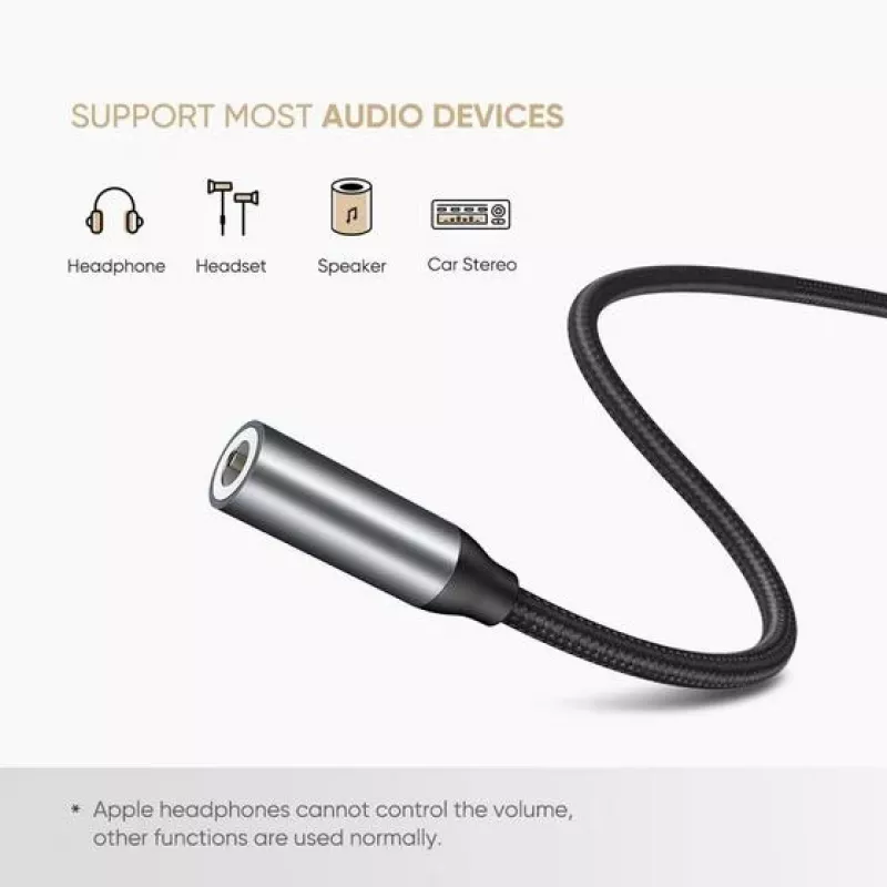 Mobiliojo telefono laidas Ugreen 30632 USB C į 3,5 mm, juodas