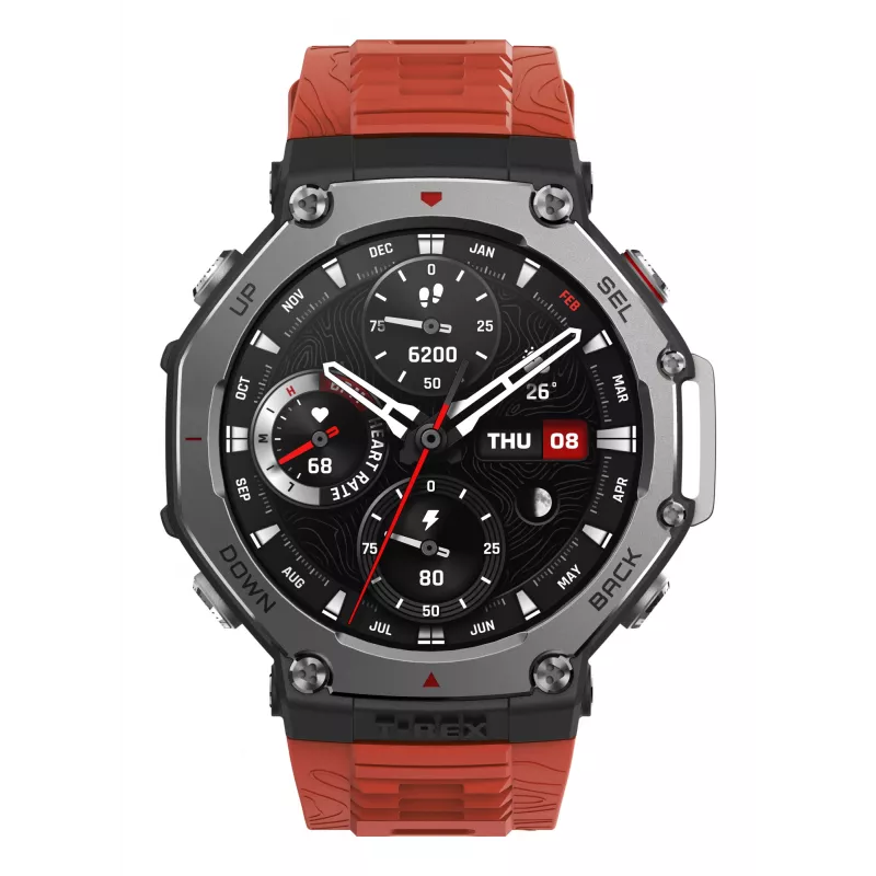 Amazfit T-Rex 3 Lava 3.81 cm (1.5 colio) AMOLED 48.5 mm skaitmeninis 480 x 480 pikselių jutiklinis ekranas juodas, nerūdijantis plienas GPS (palydovinis)