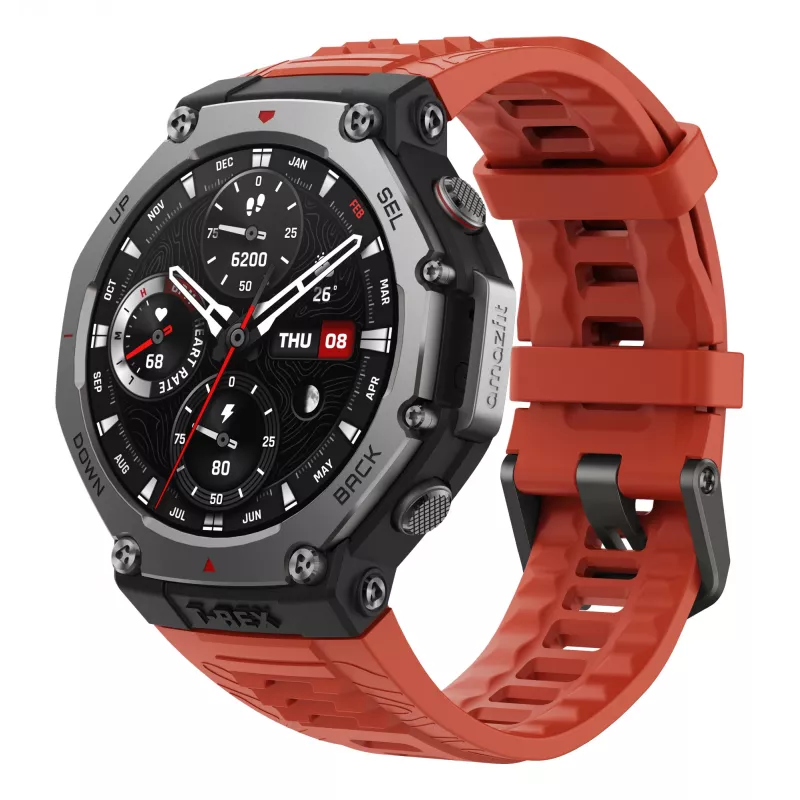 Amazfit T-Rex 3 Lava 3.81 cm (1.5 colio) AMOLED 48.5 mm skaitmeninis 480 x 480 pikselių jutiklinis ekranas juodas, nerūdijantis plienas GPS (palydovinis)