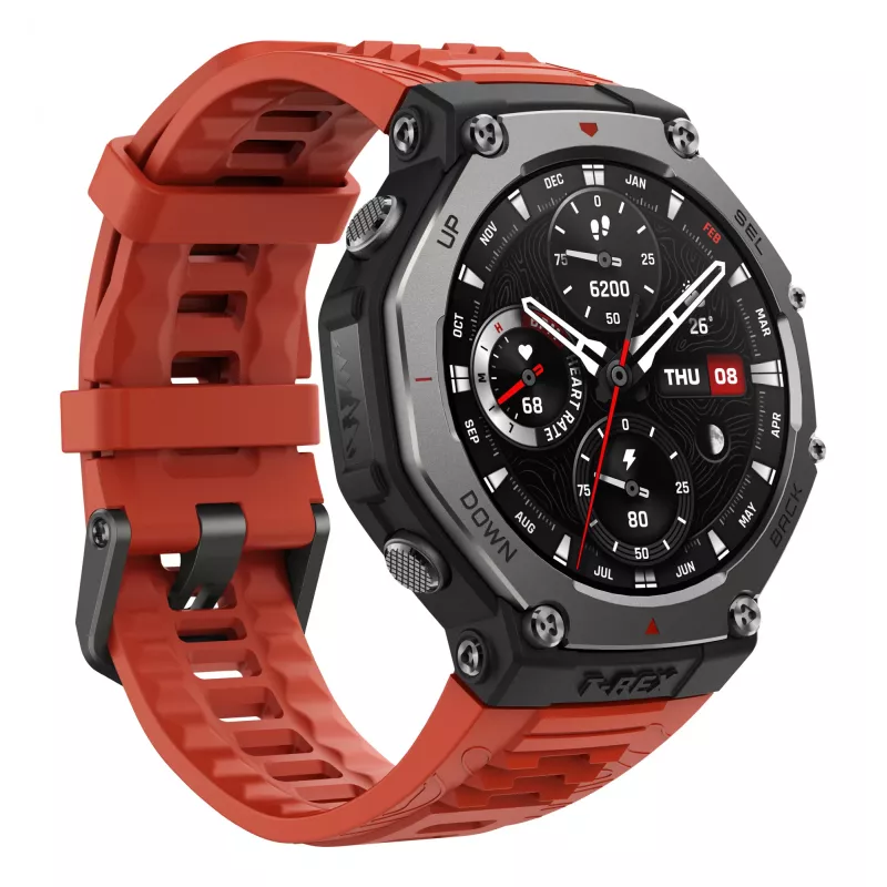 Amazfit T-Rex 3 Lava 3.81 cm (1.5 colio) AMOLED 48.5 mm skaitmeninis 480 x 480 pikselių jutiklinis ekranas juodas, nerūdijantis plienas GPS (palydovinis)