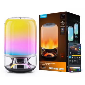 Stalinė lempa Govee H6020 Table Lamp 2 Pro Sound by JBL — RGBIC + šilta balta, 600 lm, Wi‑Fi ir Bluetooth, 5200 mAh
