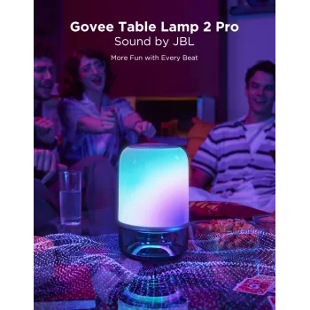 Stalinė lempa Govee H6020 Table Lamp 2 Pro Sound by JBL — RGBIC + šilta balta, 600 lm, Wi‑Fi ir Bluetooth, 5200 mAh