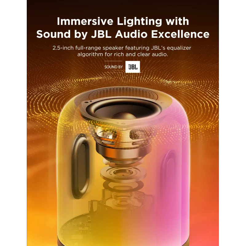 Stalinė lempa Govee H6020 Table Lamp 2 Pro Sound by JBL — RGBIC + šilta balta, 600 lm, Wi‑Fi ir Bluetooth, 5200 mAh