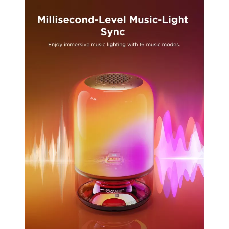 Stalinė lempa Govee H6020 Table Lamp 2 Pro Sound by JBL — RGBIC + šilta balta, 600 lm, Wi‑Fi ir Bluetooth, 5200 mAh