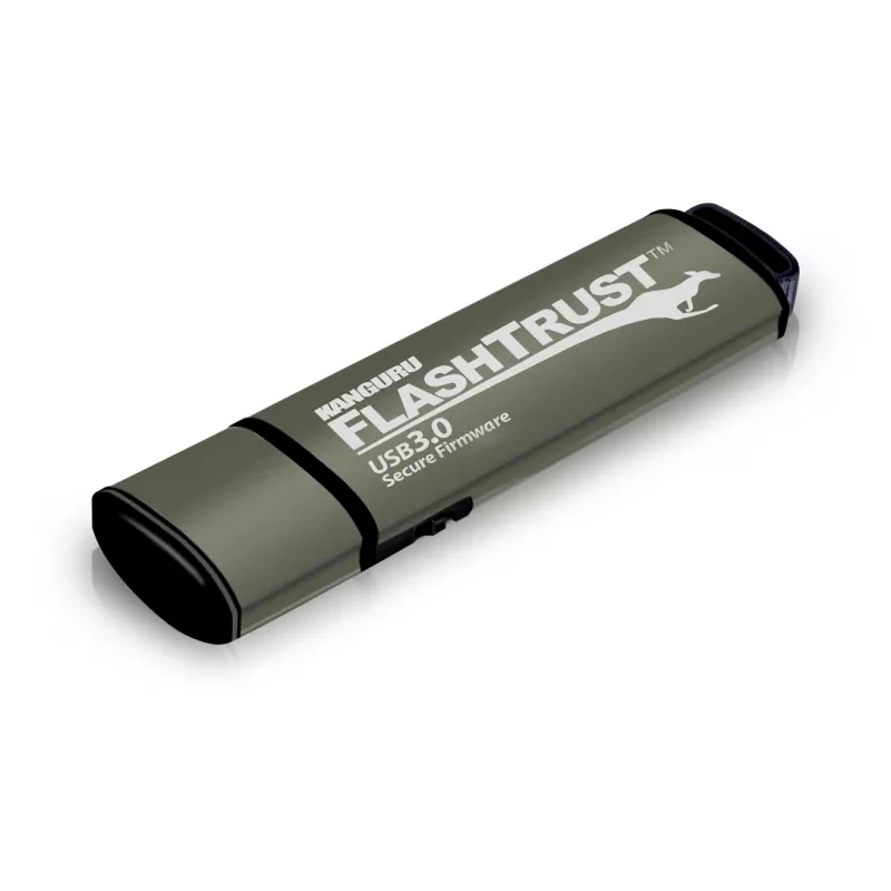 Kanguru FlashTrust™ USB 3.0 128 GB | saugi USB atmintinė | saugi programinė įranga | fizinis rašymo apsaugos jungiklis | apsauga nuo BadUSB | atitinka NIST diegimo reikalavimus