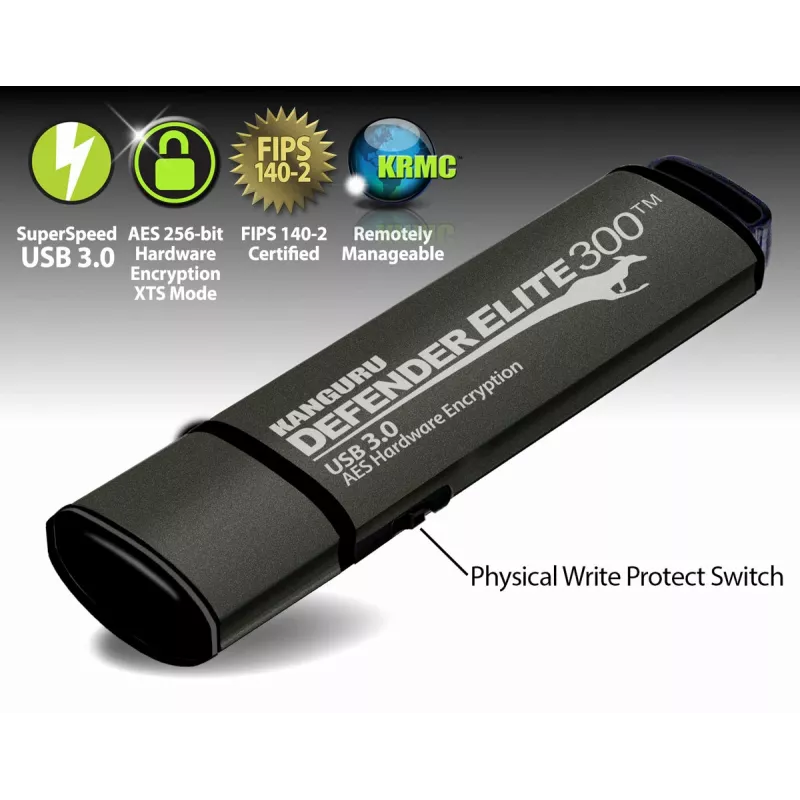 „Kanguru Defender Elite 300“ USB atmintinė 256 GB USB Type-A 3.2 Gen 1 (3.1 Gen 1) juoda