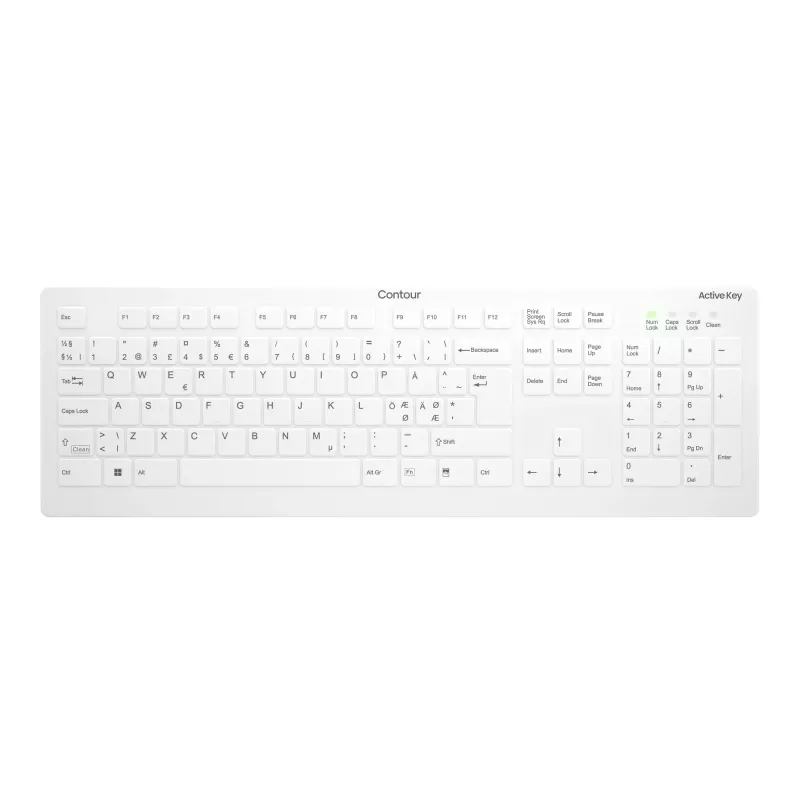 Contour Design Active Key Contour QuickClean medicininė klaviatūra IP68 pilno dydžio belaidė balta PN C8112