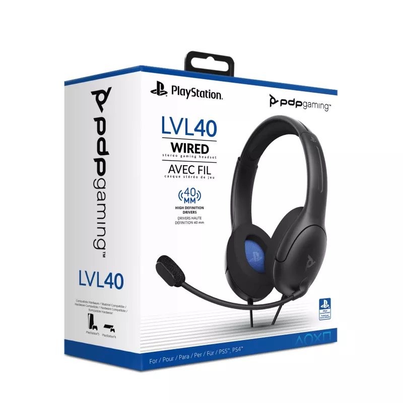 PDP LVL50 laidinės ausinės PS4 baltos - 50 mm garsiakalbis, laidinės, Laidinės, Žaidimų, Ausinės, Juoda