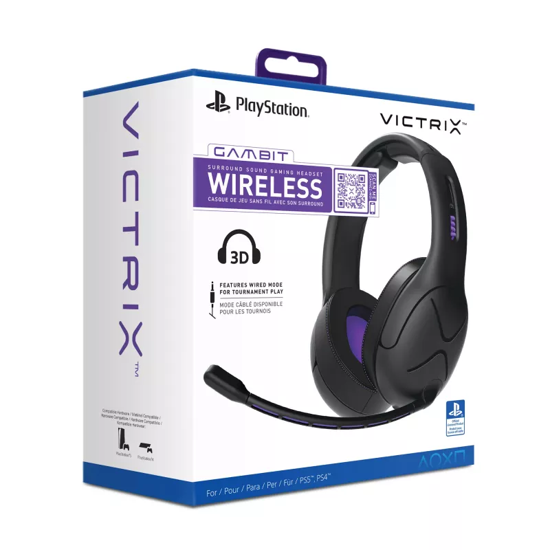 Ausinės VICTRIX Gambit Wireless — laidinis ir belaidis ryšys, 20–20000 Hz, 2 m kabelis, 301 g, juoda/violetinė