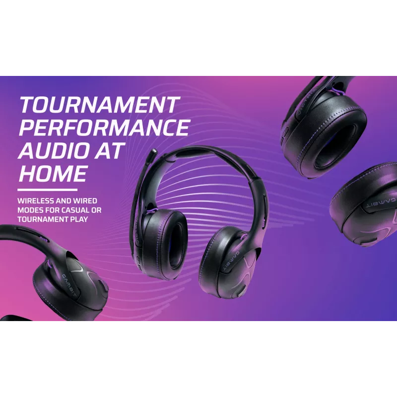 Ausinės VICTRIX Gambit Wireless — laidinis ir belaidis ryšys, 20–20000 Hz, 2 m kabelis, 301 g, juoda/violetinė