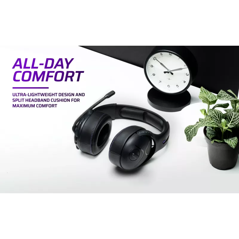 Ausinės VICTRIX Gambit Wireless — laidinis ir belaidis ryšys, 20–20000 Hz, 2 m kabelis, 301 g, juoda/violetinė