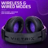 Ausinės VICTRIX Gambit Wireless — laidinis ir belaidis ryšys, 20–20000 Hz, 2 m kabelis, 301 g, juoda/violetinė