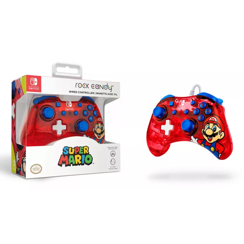 PDP Rock Candy: Mario Punch Red, permatomas USB žaidimų pultelis analoginis / skaitmeninis Nintendo Switch, Nintendo Switch Lite, Nintendo Switch OLED
