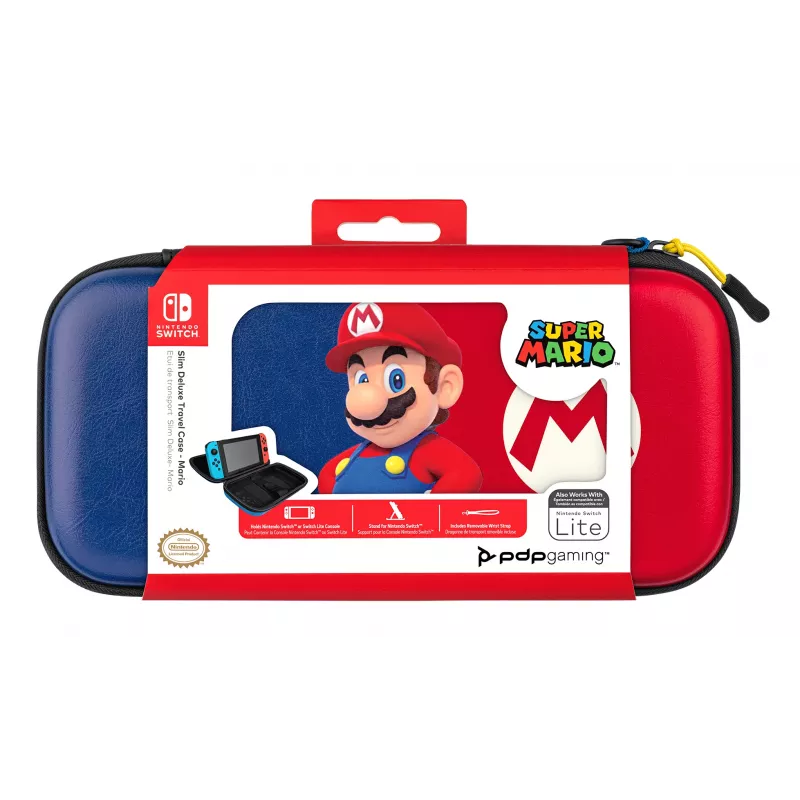 Kieto korpuso dėklas PDP plonas Deluxe Power Pose Mario, skirtas Nintendo – mėlynas/raudonas