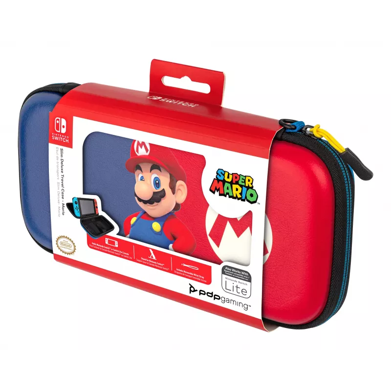 Kieto korpuso dėklas PDP plonas Deluxe Power Pose Mario, skirtas Nintendo – mėlynas/raudonas