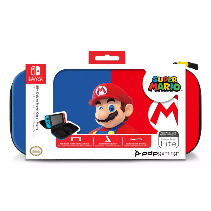 Kieto korpuso dėklas PDP plonas Deluxe Power Pose Mario, skirtas Nintendo – mėlynas/raudonas