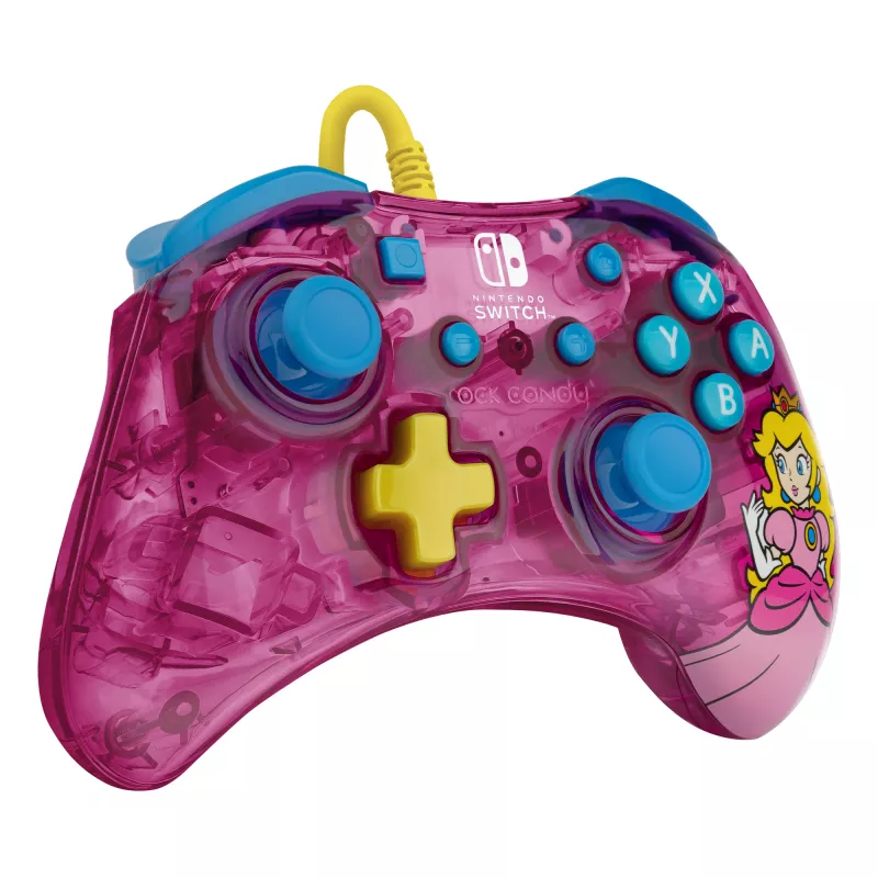 PDP Rock Candy: Bubblegum Peach Pink, permatomas USB žaidimų pultas analoginis / skaitmeninis, skirtas Nintendo Switch, Nintendo Switch Lite, Nintendo Switch OLED