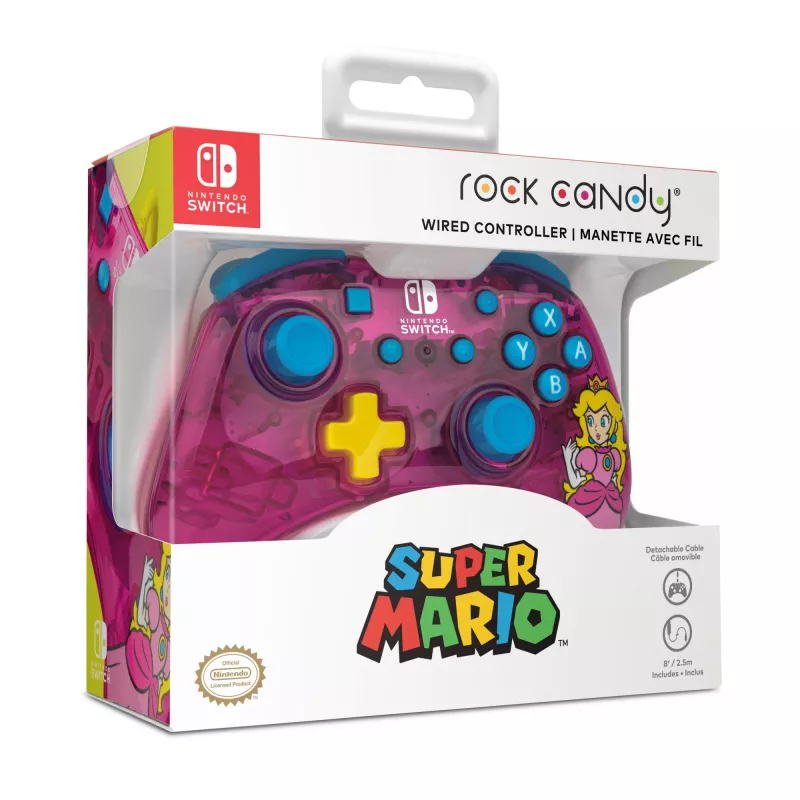PDP Rock Candy: Bubblegum Peach Pink, permatomas USB žaidimų pultas analoginis / skaitmeninis, skirtas Nintendo Switch, Nintendo Switch Lite, Nintendo Switch OLED