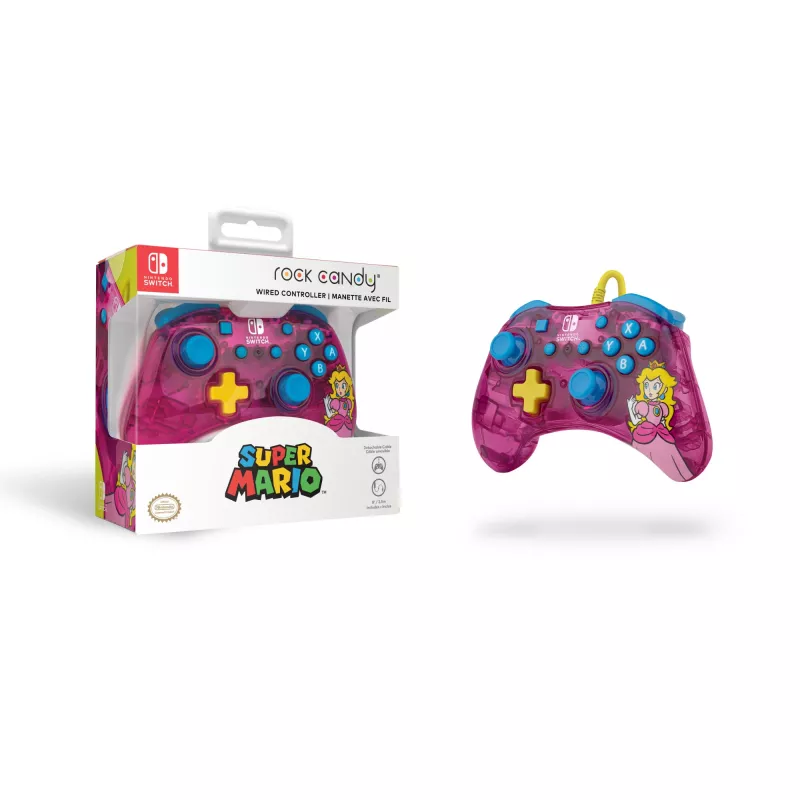 PDP Rock Candy: Bubblegum Peach Pink, permatomas USB žaidimų pultas analoginis / skaitmeninis, skirtas Nintendo Switch, Nintendo Switch Lite, Nintendo Switch OLED