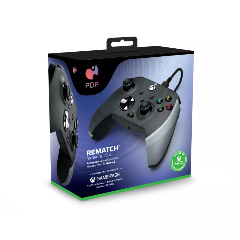 PDP Rematch juodas, baltas USB žaidimų pultas analoginis PC, Xbox One, Xbox Series S, Xbox Series X