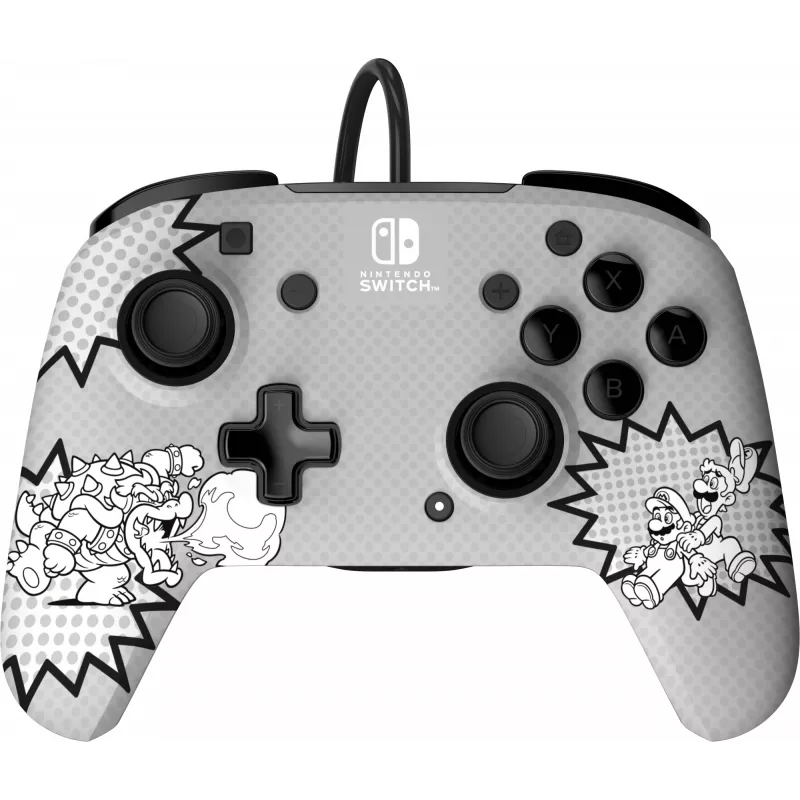 PDP REMATCH: Comic Attack Juoda, Pilka, White USB žaidimų pultas analoginis / skaitmeninis Nintendo Switch, Nintendo Switch OLED