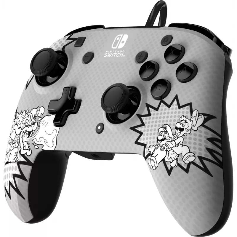 PDP REMATCH: Comic Attack Juoda, Pilka, White USB žaidimų pultas analoginis / skaitmeninis Nintendo Switch, Nintendo Switch OLED