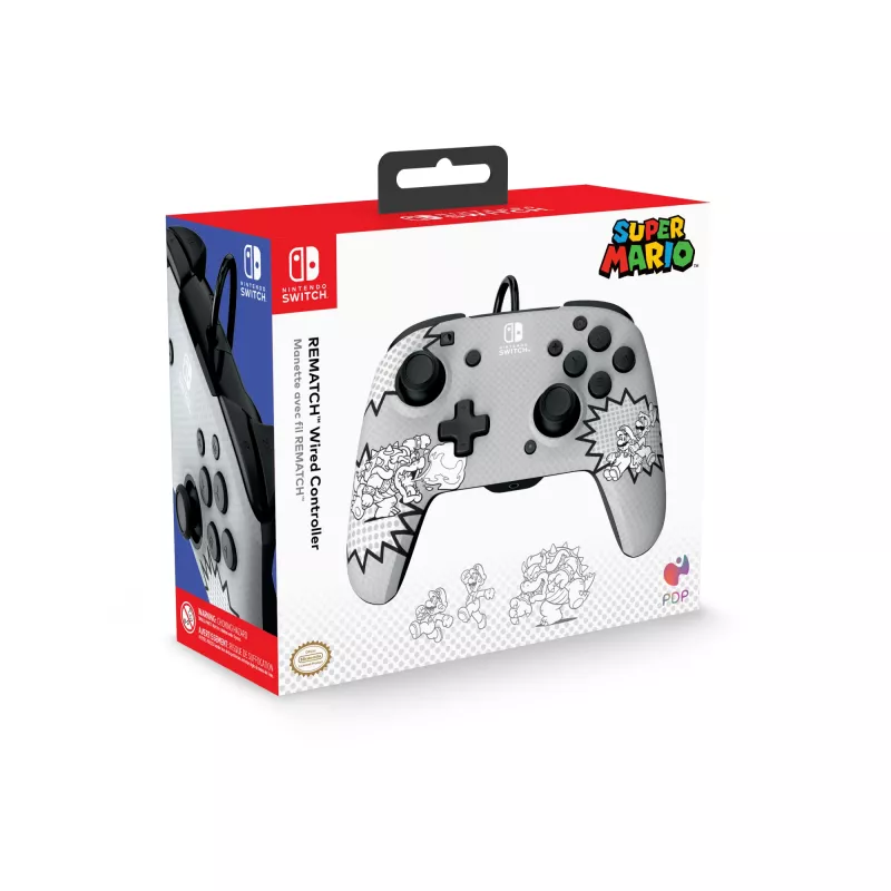 PDP REMATCH: Comic Attack Juoda, Pilka, White USB žaidimų pultas analoginis / skaitmeninis Nintendo Switch, Nintendo Switch OLED