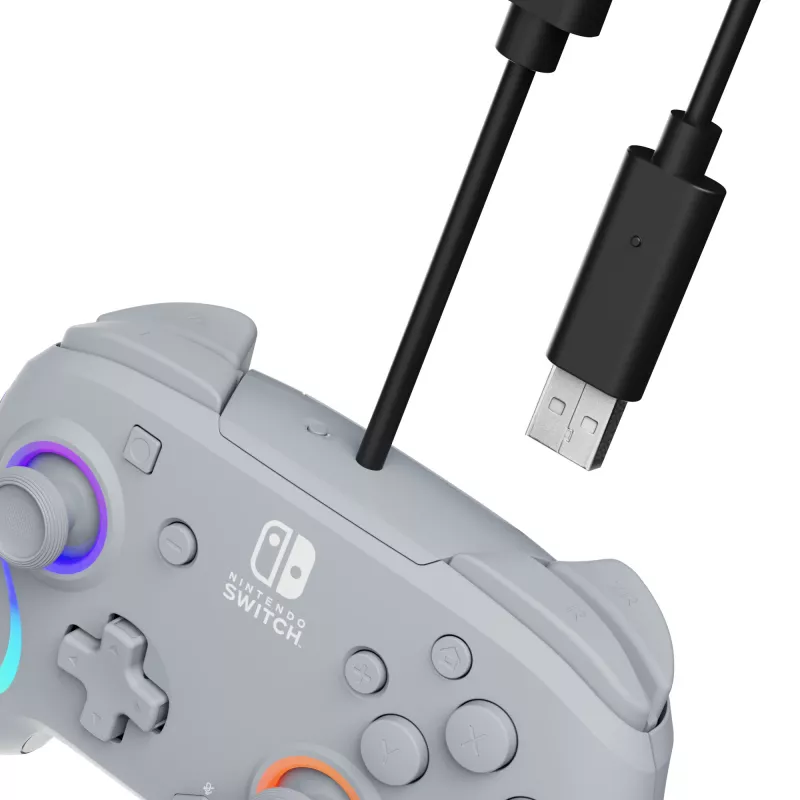 PDP Afterglow Wave pilkas USB žaidimų pultas analoginis / skaitmeninis, skirtas Nintendo Switch, Nintendo Switch OLED