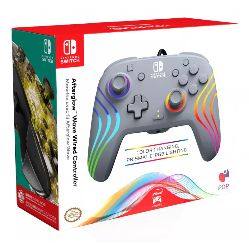 PDP Afterglow Wave pilkas USB žaidimų pultas analoginis / skaitmeninis, skirtas Nintendo Switch, Nintendo Switch OLED