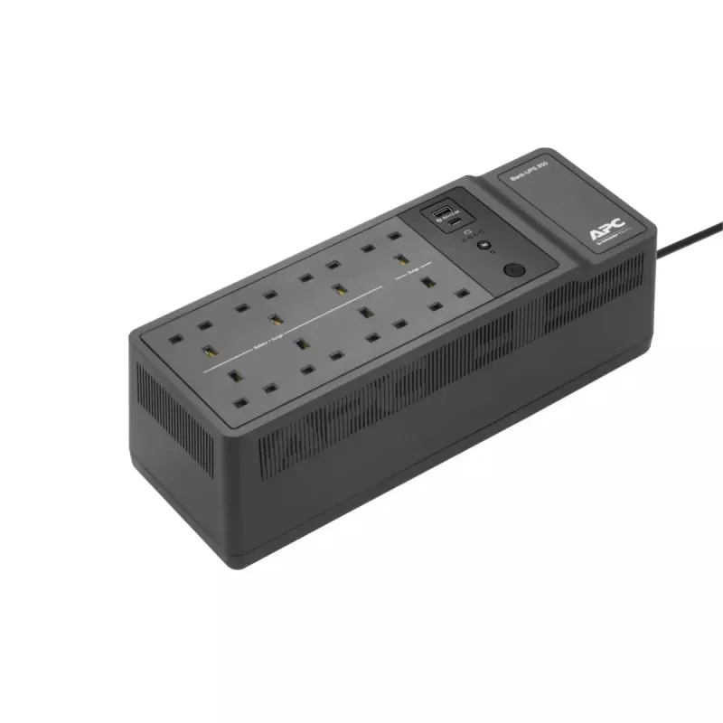 APC Back-UPS BE850G2-UK - 8x BS 1363 lizdų, 850VA, 2 USB įkrovikliai, 1 USB duomenų prievadas