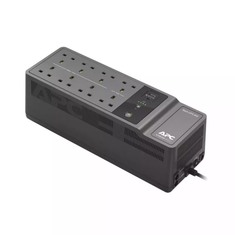 APC Back-UPS BE850G2-UK - 8x BS 1363 lizdų, 850VA, 2 USB įkrovikliai, 1 USB duomenų prievadas