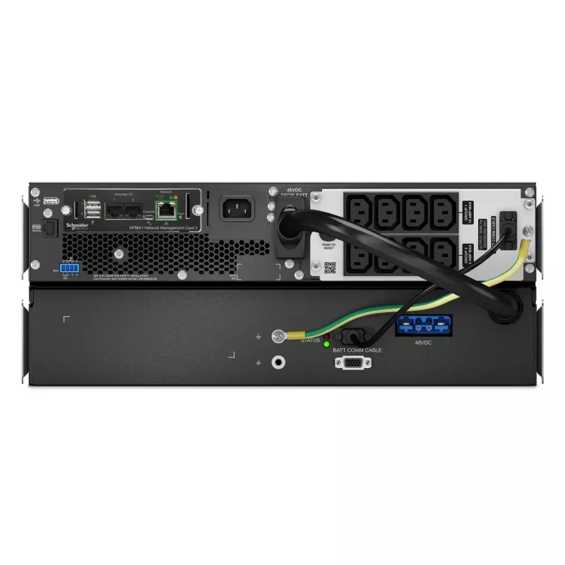 APC Smart-UPS On-Line, 1500VA, ličio jonų, montuojamas į stelažą 4U, 230V, 8x C13 IEC lizdai, tinklo plokštė, prailgintas veikimo laikas, komplekte bėgelių rinkinys