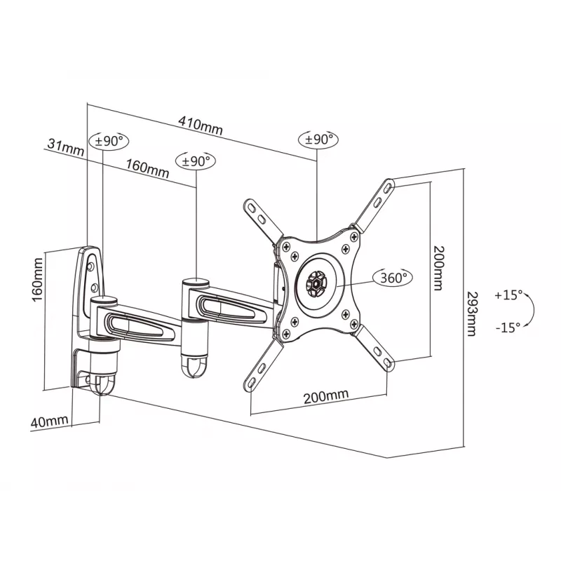 Multibrackets M VESA Flexarm 360 III White 15kg 15-32 coliai