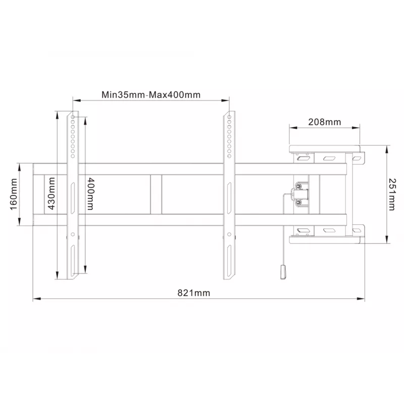 Swing Arm Mount MULTIBRACKETS M Universal 180° — 26 colių–47 colių ekranams, VESA iki 400x400, maks. 25 kg, juodas
