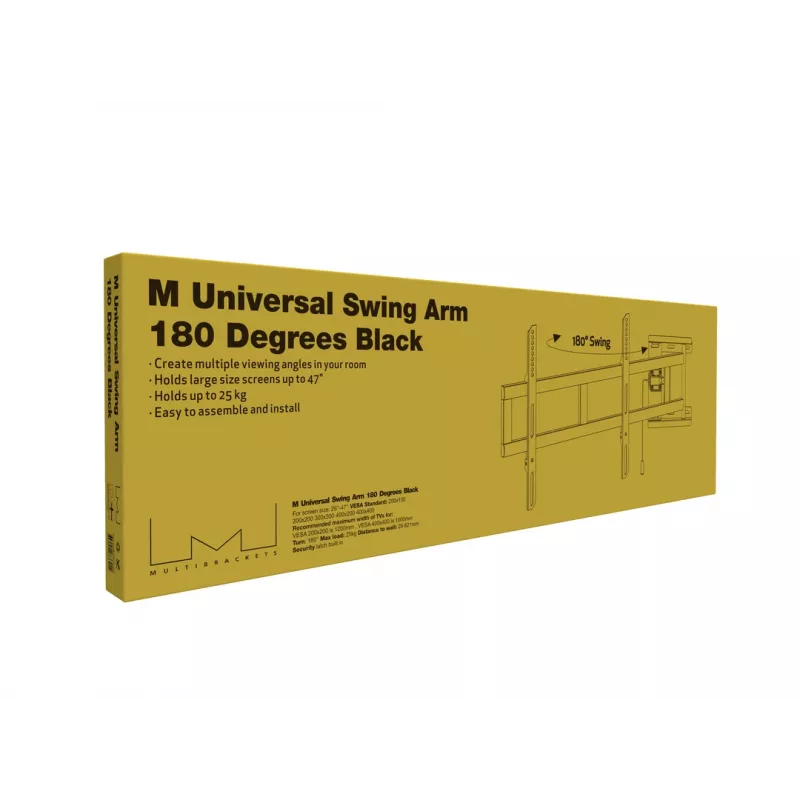 Swing Arm Mount MULTIBRACKETS M Universal 180° — 26 colių–47 colių ekranams, VESA iki 400x400, maks. 25 kg, juodas
