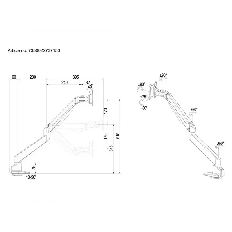 Multibrackets M VESA dujinio pakėlimo svirtis, viena, balta
