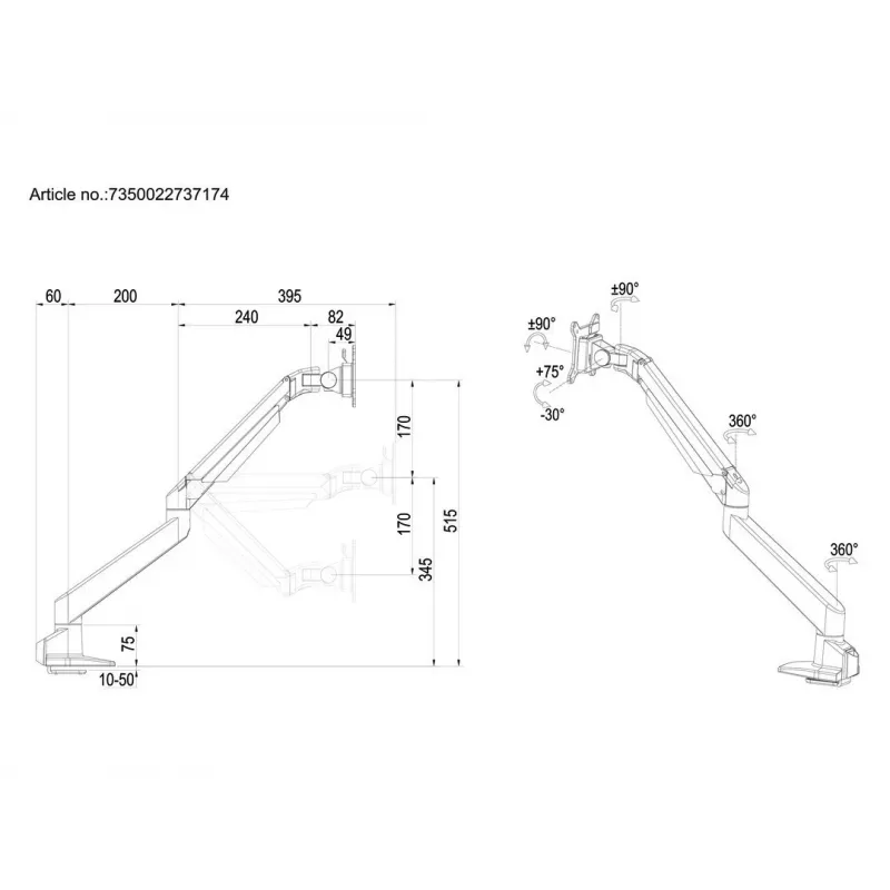 Multibrackets M VESA Gas Lift Arm Single juoda