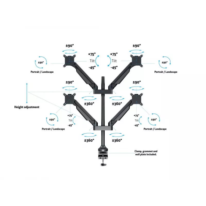 Multibrackets M VESA Gas Lift Arm Quad Juoda 40 kg 15-32 colio