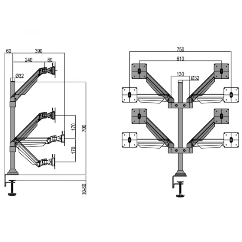 Multibrackets M VESA Gas Lift Arm Quad Juoda 40 kg 15-32 colio