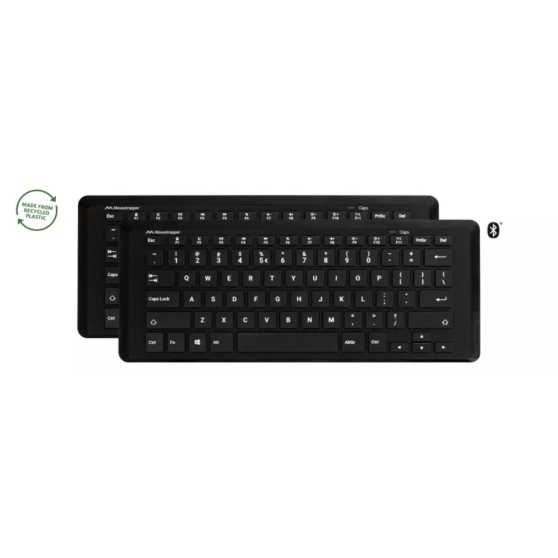 Belaidė klaviatūra pelėtrapper Type Mini QWERTY NORDIC — USB-C, belaidė RF, Bluetooth, juoda