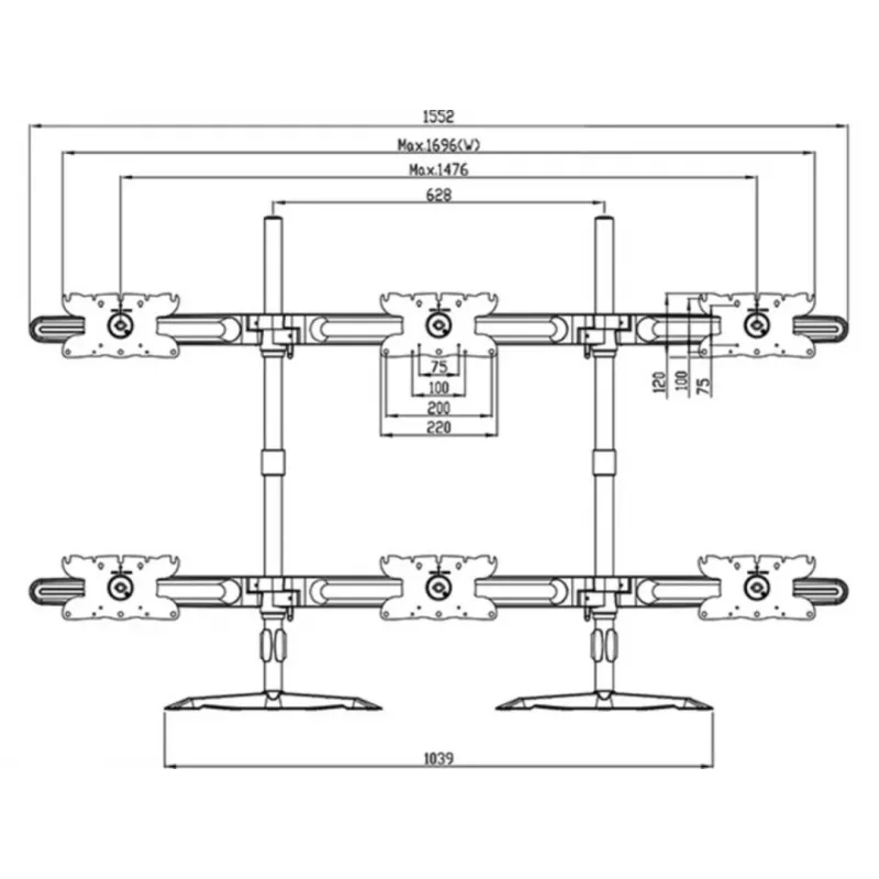 Trigubo monitoriaus stalinio laikiklio išplėtimo rinkinys MULTIBRACKETS M VESA 3 ekranams 24–32 col. iki 24 kg, aliuminis/plastikas, juodas