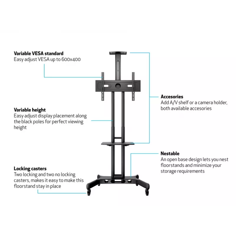 Lentyna Multibrackets M Public Floorstand Shelf Basic 150, juoda, plastikas, plienas