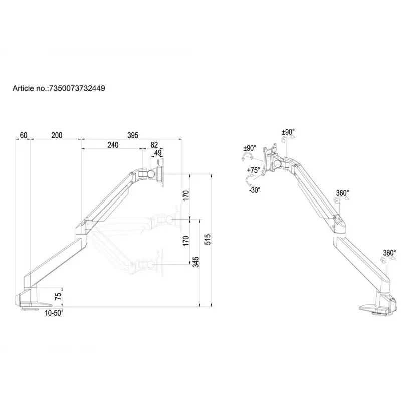 Multibrackets M VESA dujinis svirties laikiklis, viengubas, juodas HD
